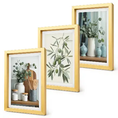 Estetika zelených olív a eukalyptových konárov triptych v ráme