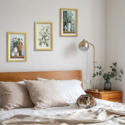 Estetika zelených olív a eukalyptových konárov triptych v ráme