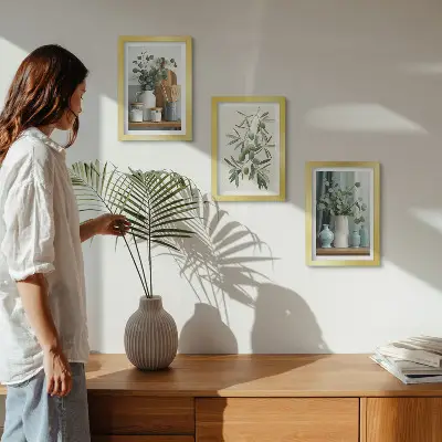 Estetika zelených olív a eukalyptových konárov triptych v ráme