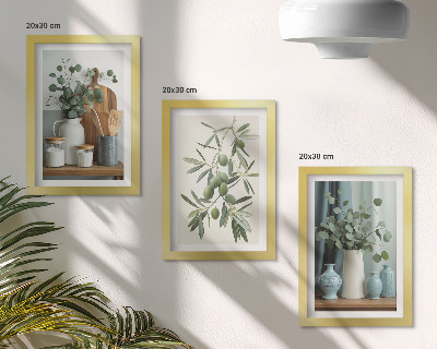Triptych v ráme Estetika zelených olív a eukalyptových konárov