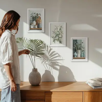 Estetika zelených olív a eukalyptových konárov triptych v ráme
