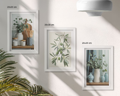 Triptych v ráme Estetika zelených olív a eukalyptových konárov