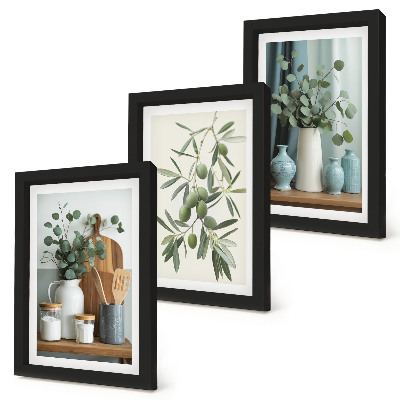 Triptych v ráme Estetika zelených olív a eukalyptových konárov