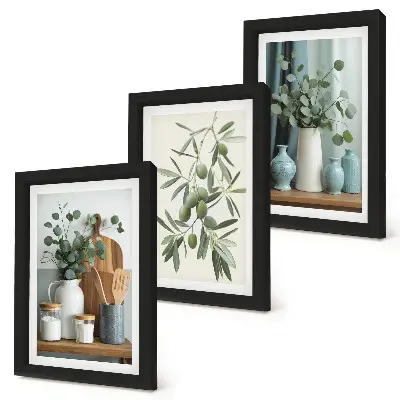 Estetika zelených olív a eukalyptových konárov triptych v ráme