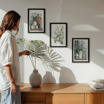 Triptych v ráme Estetika zelených olív a eukalyptových konárov