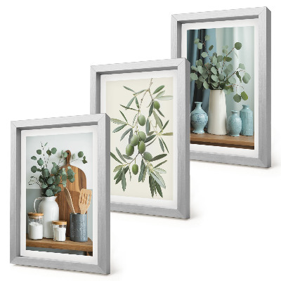 Triptych v ráme Estetika zelených olív a eukalyptových konárov