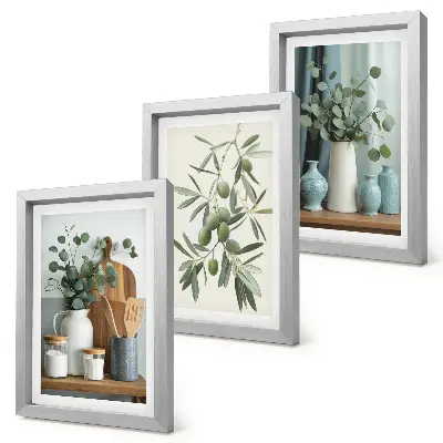Estetika zelených olív a eukalyptových konárov triptych v ráme