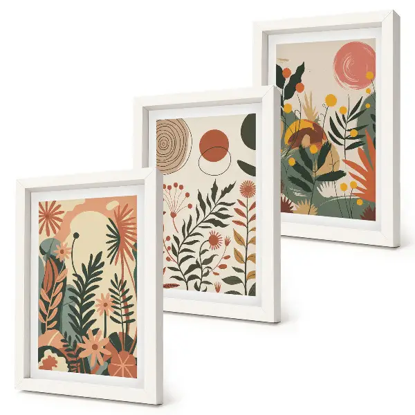 Vintage rastlinné vzory v pastelových odtieňoch triptych v ráme
