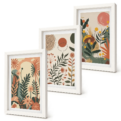 Triptych v ráme Vintage rastlinné vzory v pastelových odtieňoch