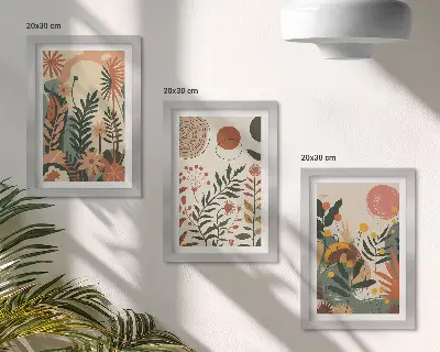 Vintage rastlinné vzory v pastelových odtieňoch triptych v ráme