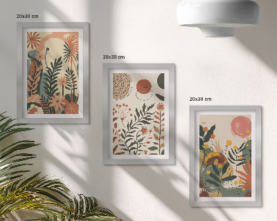 Triptych v ráme Vintage rastlinné vzory v pastelových odtieňoch
