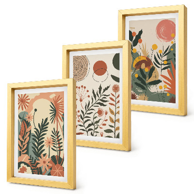 Triptych v ráme Vintage rastlinné vzory v pastelových odtieňoch