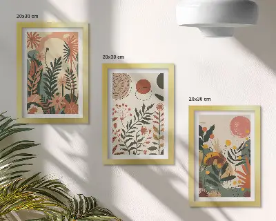 Vintage rastlinné vzory v pastelových odtieňoch triptych v ráme