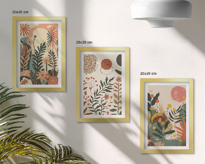 Triptych v ráme Vintage rastlinné vzory v pastelových odtieňoch