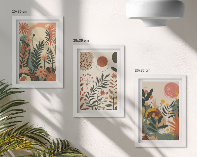 Triptych v ráme Vintage rastlinné vzory v pastelových odtieňoch