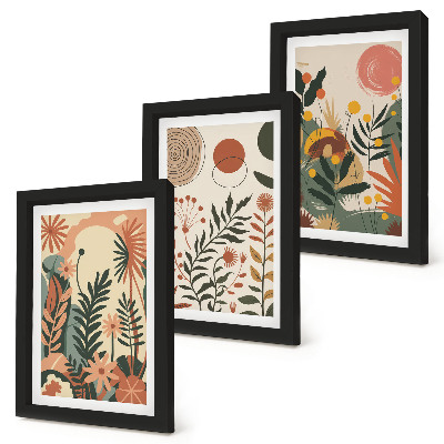 Triptych v ráme Vintage rastlinné vzory v pastelových odtieňoch