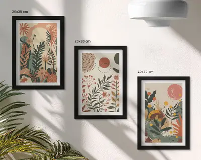Vintage rastlinné vzory v pastelových odtieňoch triptych v ráme