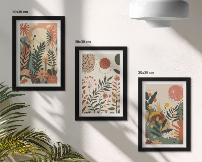 Triptych v ráme Vintage rastlinné vzory v pastelových odtieňoch