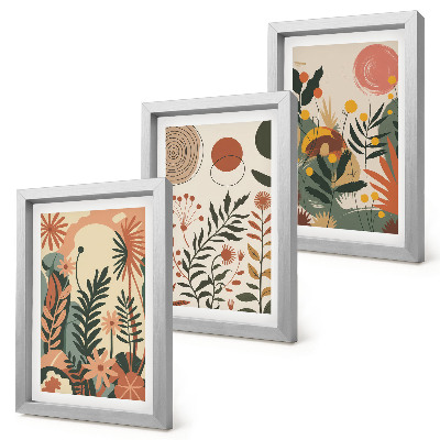 Triptych v ráme Vintage rastlinné vzory v pastelových odtieňoch