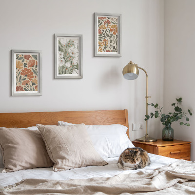 Triptych v ráme Kvetinové vzory v odtieňoch oranžovej a zelenej
