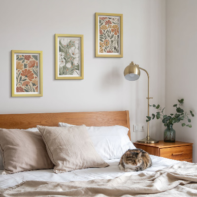 Triptych v ráme Kvetinové vzory v odtieňoch oranžovej a zelenej