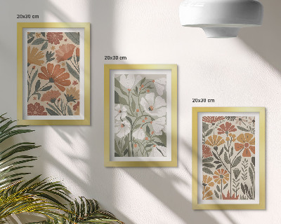 Triptych v ráme Kvetinové vzory v odtieňoch oranžovej a zelenej