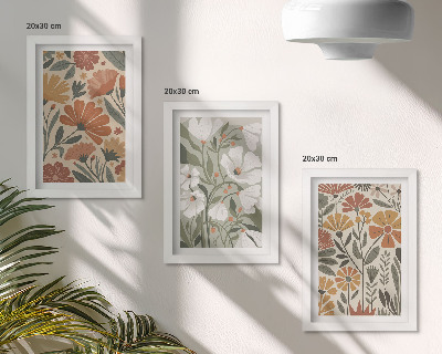 Triptych v ráme Kvetinové vzory v odtieňoch oranžovej a zelenej