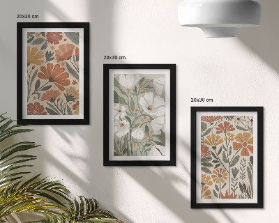 Triptych v ráme Kvetinové vzory v odtieňoch oranžovej a zelenej