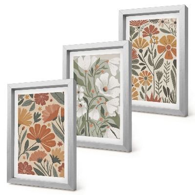 Triptych v ráme Kvetinové vzory v odtieňoch oranžovej a zelenej