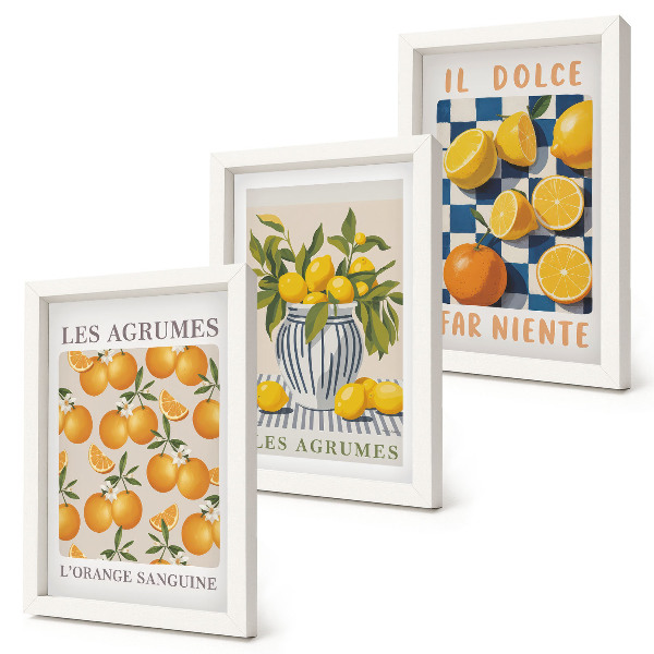 Triptych v ráme Retro citrusové ovocie so žltými akcentmi