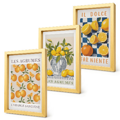 Triptych v ráme Retro citrusové ovocie so žltými akcentmi
