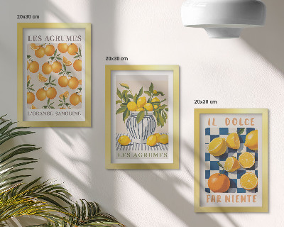 Triptych v ráme Retro citrusové ovocie so žltými akcentmi