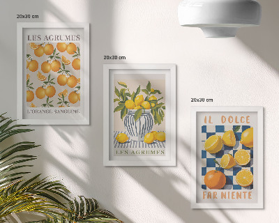 Triptych v ráme Retro citrusové ovocie so žltými akcentmi