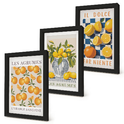 Triptych v ráme Retro citrusové ovocie so žltými akcentmi