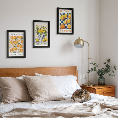Triptych v ráme Retro citrusové ovocie so žltými akcentmi