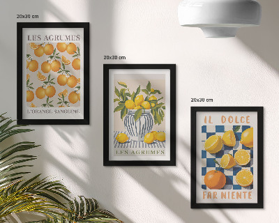 Triptych v ráme Retro citrusové ovocie so žltými akcentmi