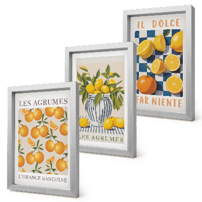 Triptych v ráme Retro citrusové ovocie so žltými akcentmi