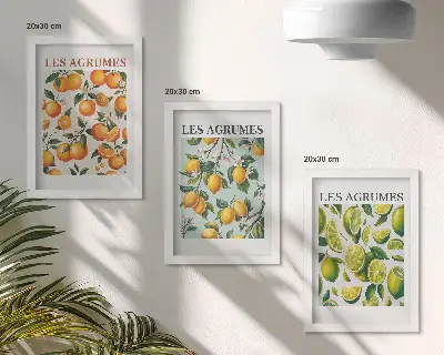 Sada obrazov do obývačky s ovocnými citrusovými vzormi v pastelových farbách