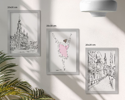 Triptych v ráme Štýlové obrazy tancujúcich baleriniek a architektúry