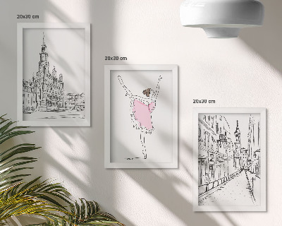 Triptych v ráme Štýlové obrazy tancujúcich baleriniek a architektúry