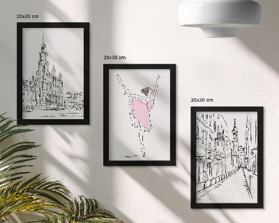 Triptych v ráme Štýlové obrazy tancujúcich baleriniek a architektúry