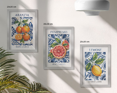 Triptych v ráme Módne plagáty s citrusovými plodmi v talianskom štýle