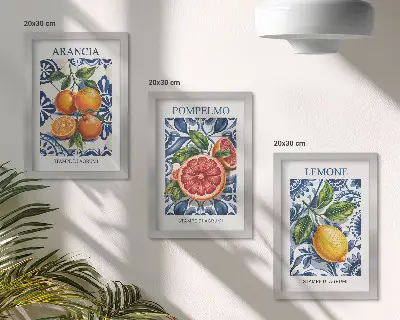 Módne plagáty s citrusovými plodmi v talianskom štýle triptych v ráme