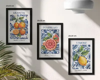 Módne plagáty s citrusovými plodmi v talianskom štýle triptych v ráme