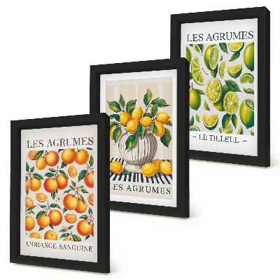 Triptych v ráme Citrusové plody v rôznych farebných a sviežich prevedeniach