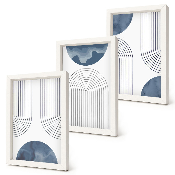 Triptych v ráme Abstraktné vzory v odtieňoch modrej a bielej