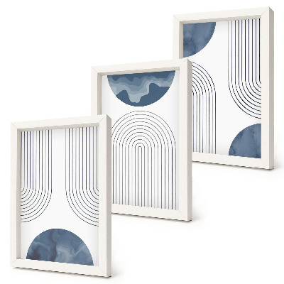 Triptych v ráme Abstraktné vzory v odtieňoch modrej a bielej