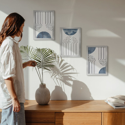Triptych v ráme Abstraktné vzory v odtieňoch modrej a bielej