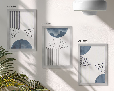 Triptych v ráme Abstraktné vzory v odtieňoch modrej a bielej