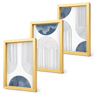 Triptych v ráme Abstraktné vzory v odtieňoch modrej a bielej